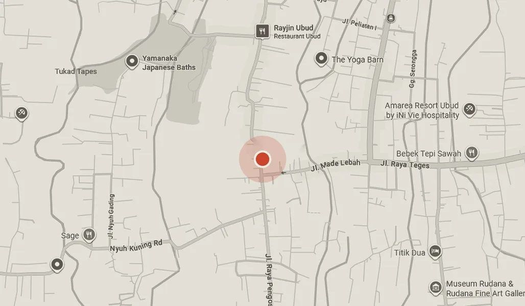 Map of Ubud showing Hibana's location